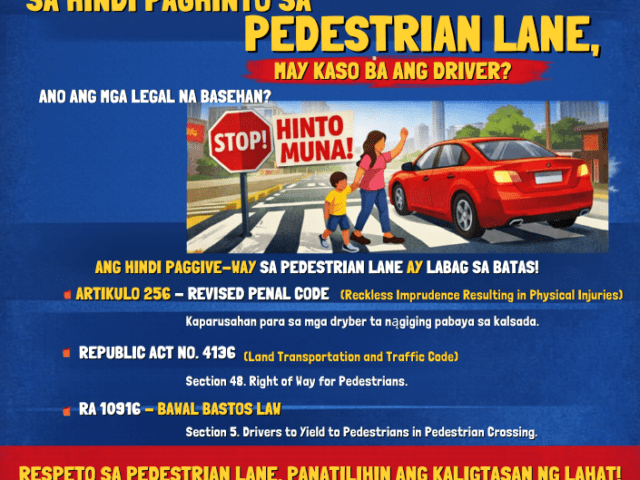 sa hindi paghinto sa pedestrian lane, may kaso ba ang driver?